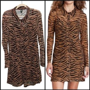 Wild fable Animal print Zebra print sheer shirt dress with shell, M NWT